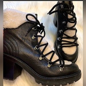 Discontinued** Marc Fisher LTD Daven Fur Heeled Boots Black/Winter White